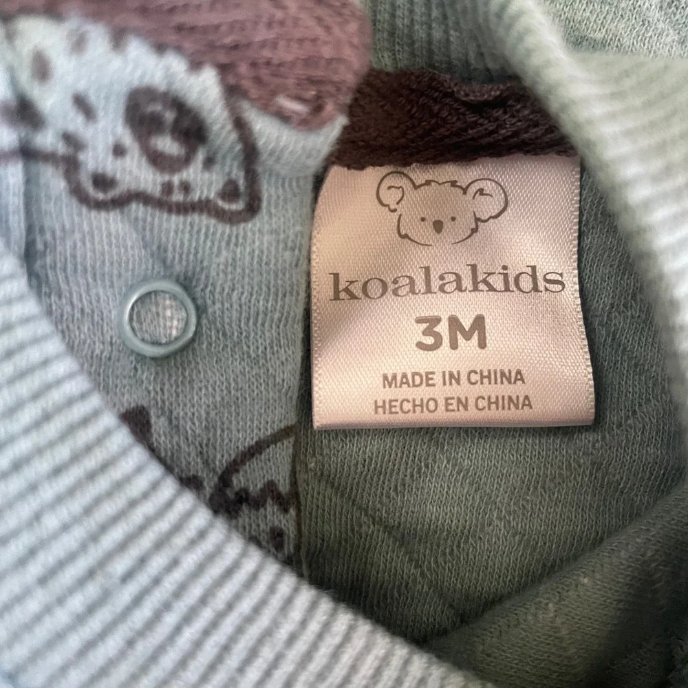Koala Kids Baby 3M‎ Quilted Matching Set Forest Animals Sage Green Pants Sweater